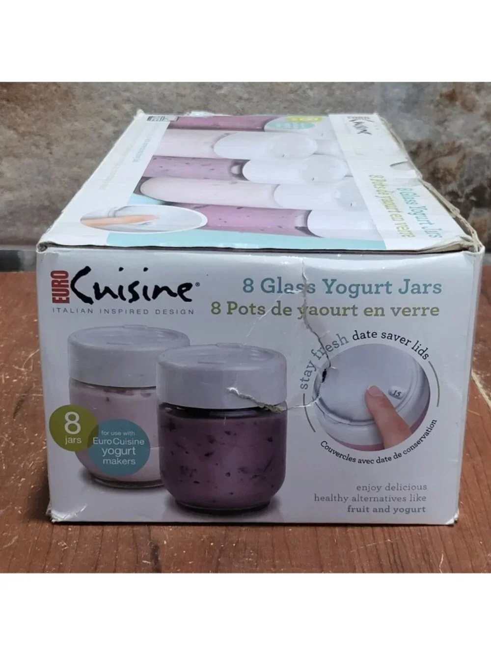 Euro Cuisine Set 8 Glass Yogurt Jars 6 Oz Date Setting Lids